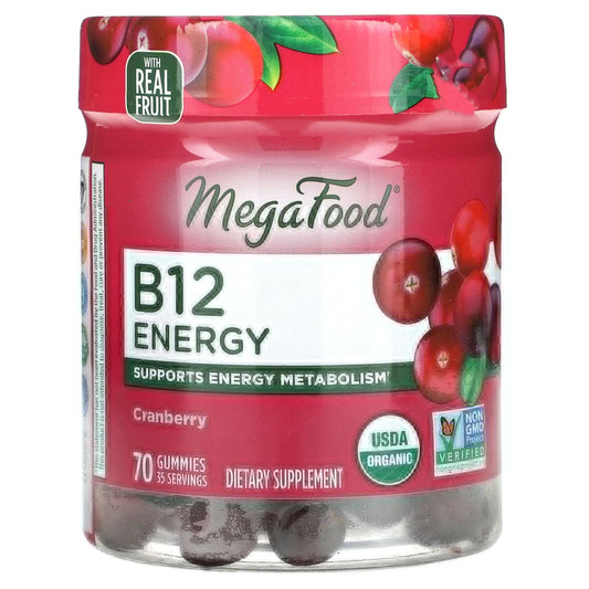 MegaFood
B12 Energy, Cranberry, 70 Gummies