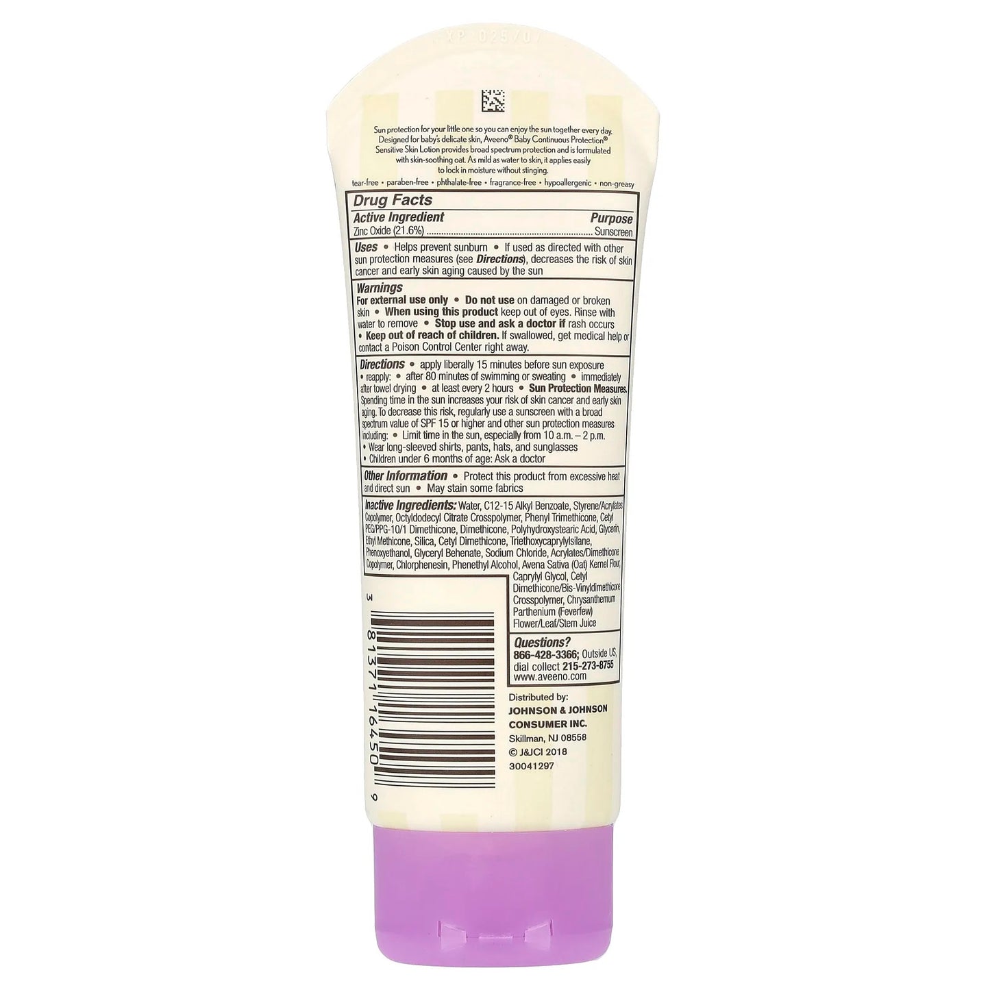 Aveeno
Baby, Zinc Oxide Sunscreen, SPF 50, Fragrance-Free, 3 fl oz (88 ml)