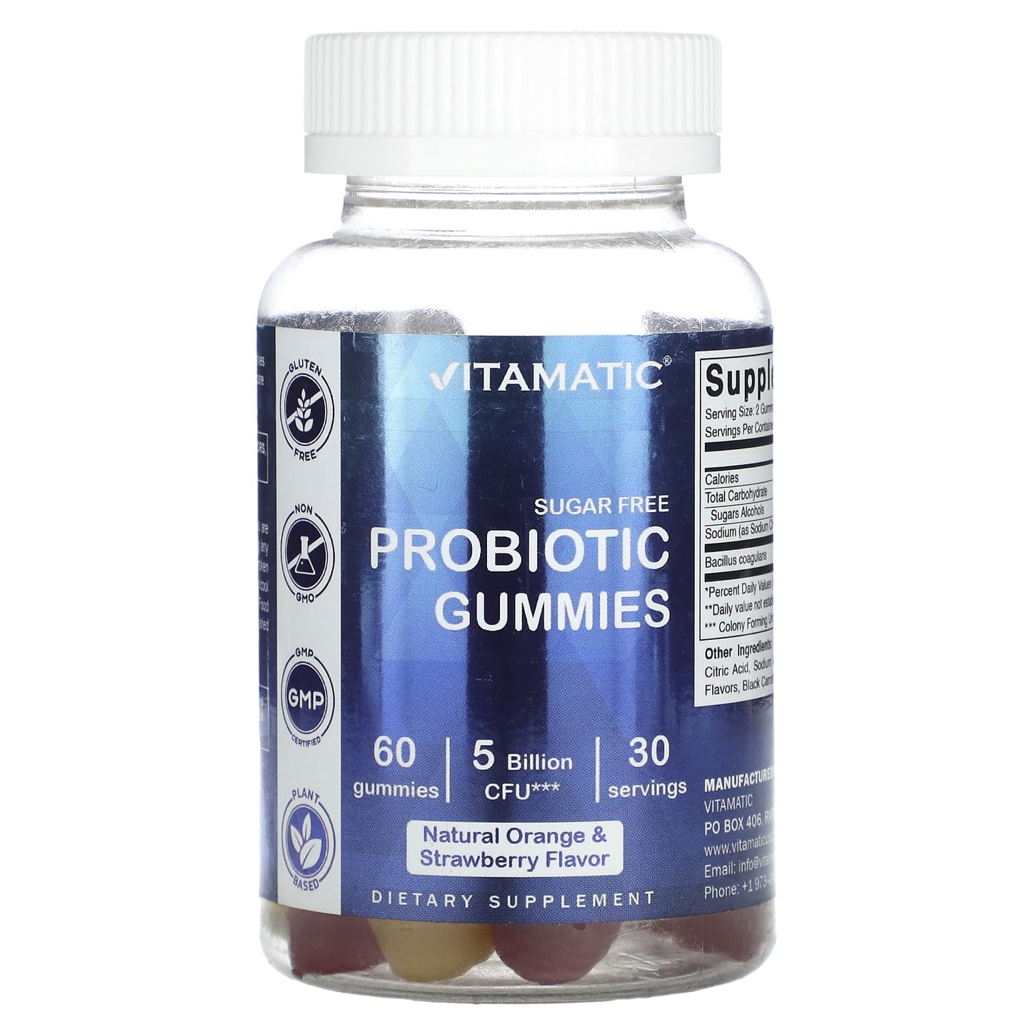 Vitamatic
Probiotic Gummies, Sugar Free, Natural Orange & Strawberry