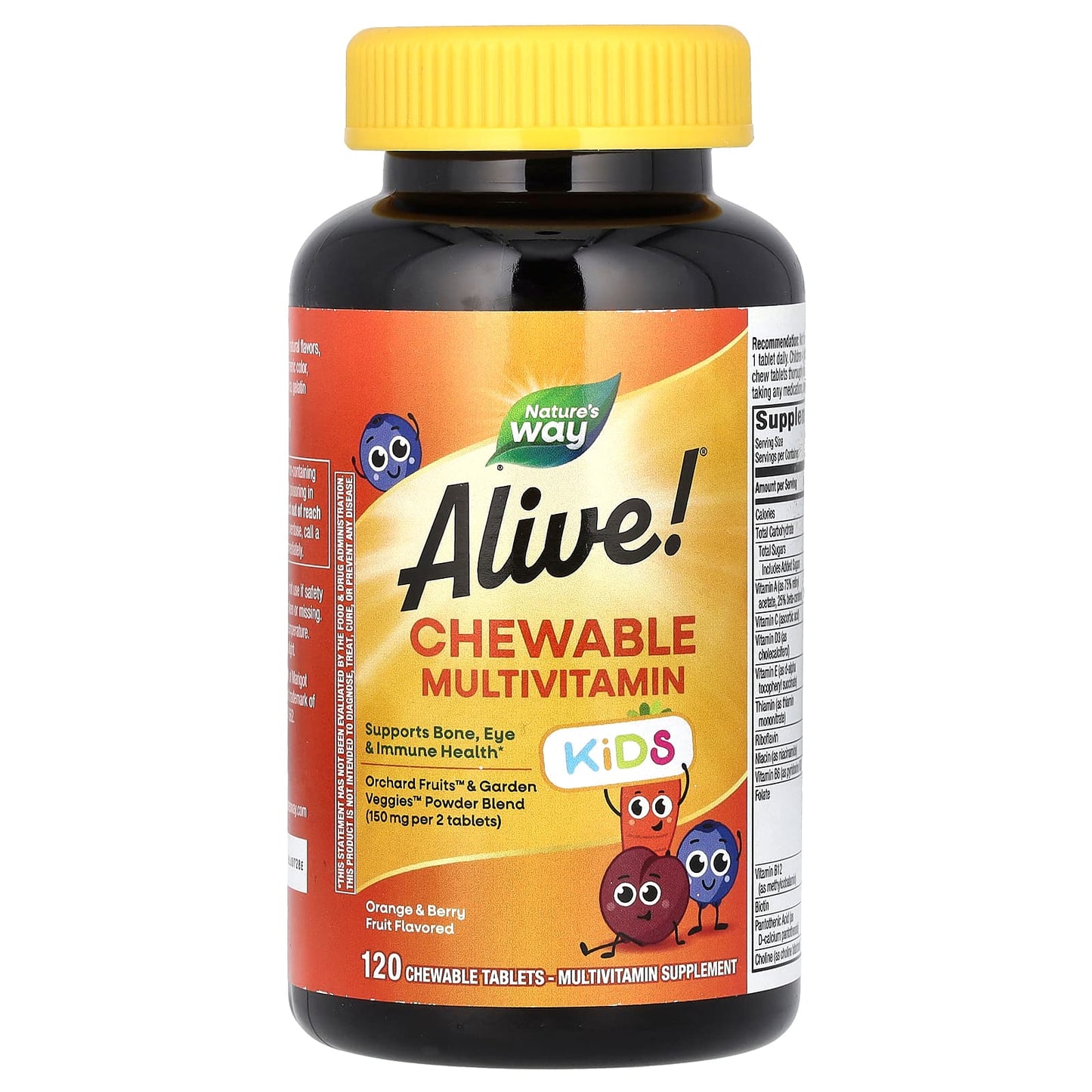 Nature's Way
Alive! Kids, Chewable Multivitamin, Orange & Berry Fruit, 120 Chewable Tablets