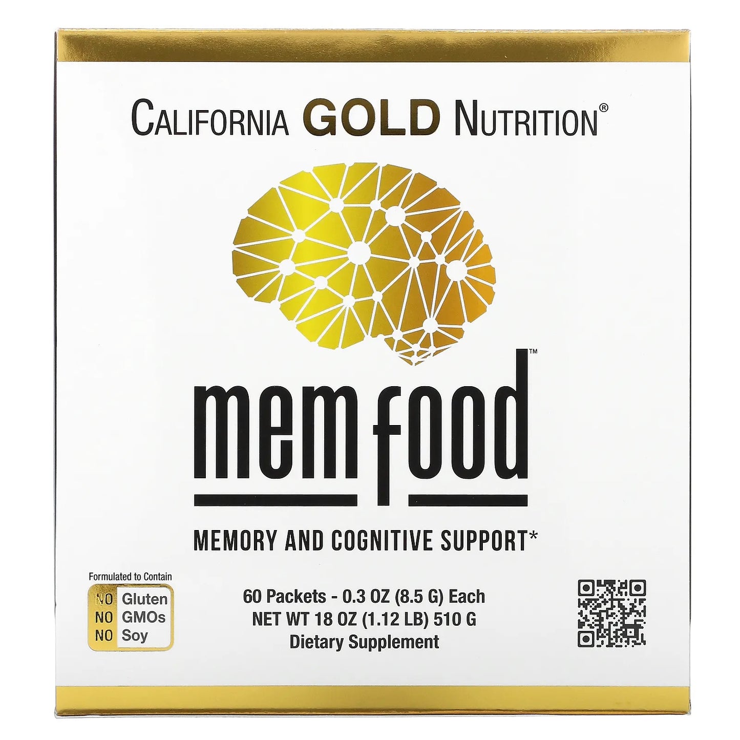 California Gold Nutrition
MEM Food, Memory & Cognitive Support, 60 Packets, 0.3 oz (8.5 g) Each