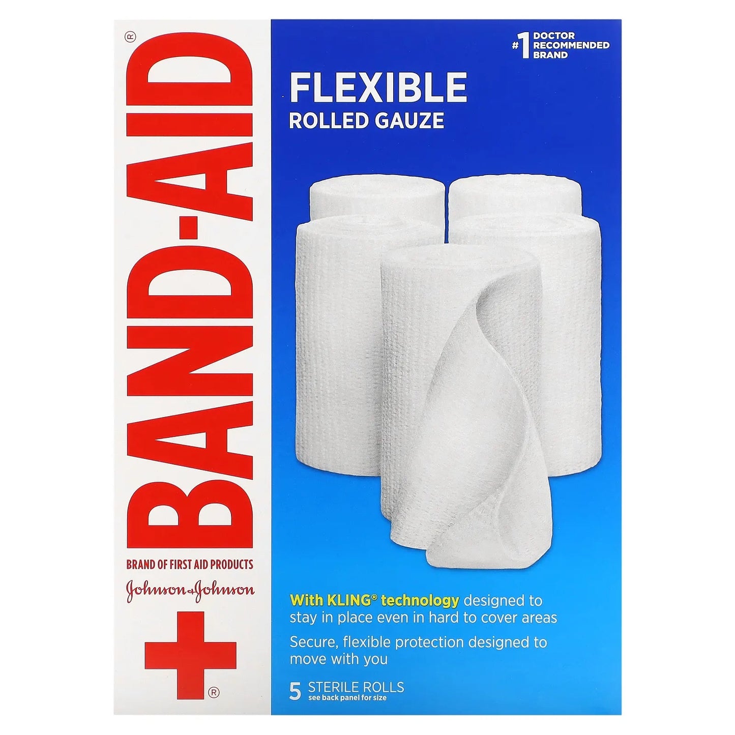 Band Aid
Flexible Rolled Gauze, 5 Sterile Rolls