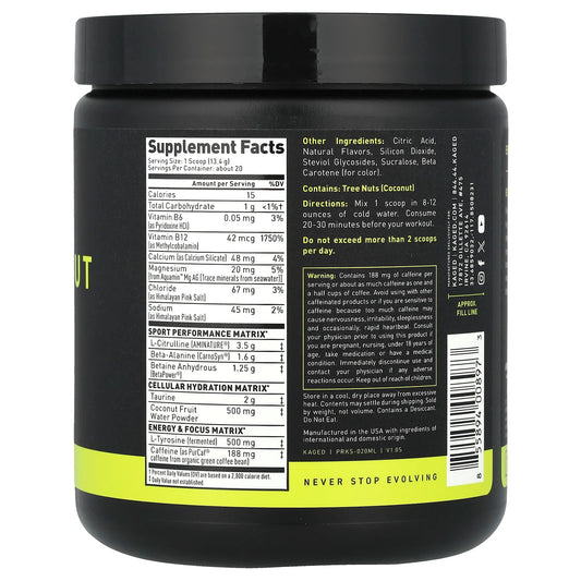 Kaged
Pre-Workout, Sport , Mango Lime, 9.45 oz (268 g)