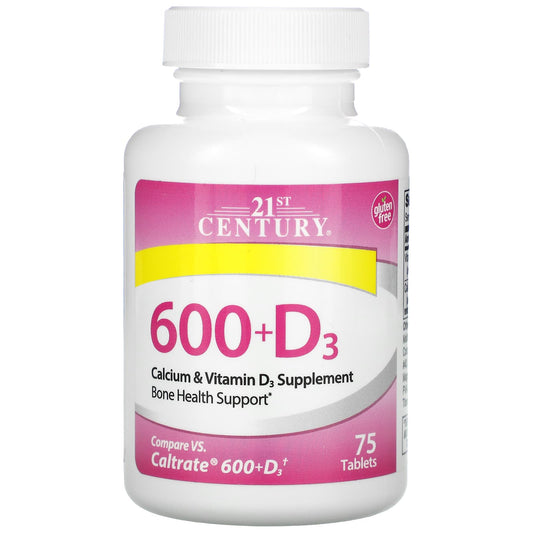 21st Century
600+D3, Calcium & Vitamin D3 Supplement, 75 Tablets