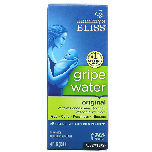 Mommy's Bliss
Gripe Water, Original, Age 2 Weeks+, 4 fl oz (120 ml)