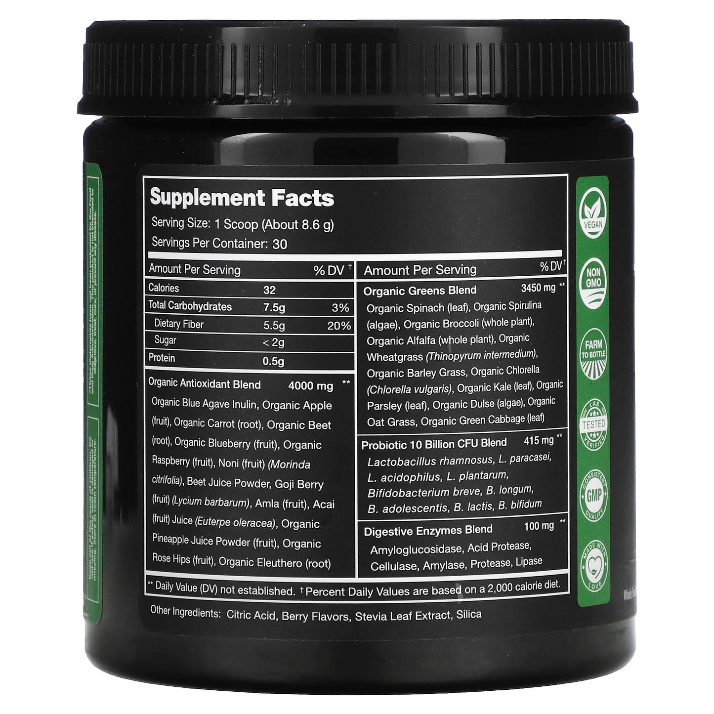 NutraChamps
Super Greens With Superfoods, Probiotics & Enzymes, Natural Berry, 9.1 oz (258 g)