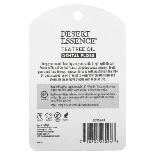 Desert Essence
Tea Tree Oil Dental Floss, Waxed, 50 Yds (45.7 m)