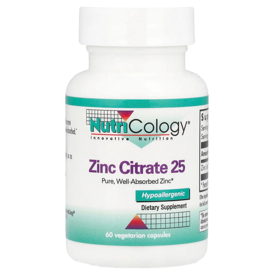 Nutricology
Zinc Citrate 25, 25 mg, 60 Vegetarian Capsules