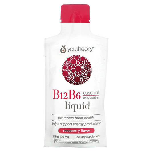 Youtheory
B12B6 On The Go, Raspberry, 12 Packets, 1 fl oz (30 ml) Each