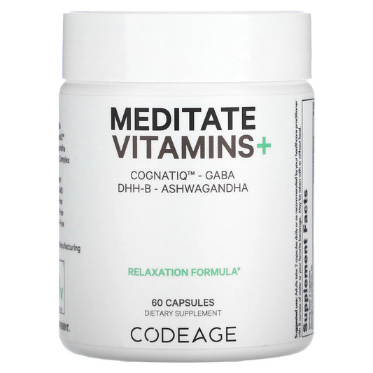 Codeage
Meditate Vitamins+, CognatiQ, GABA, DHH-B, Ashwagandha, 60 Capsules