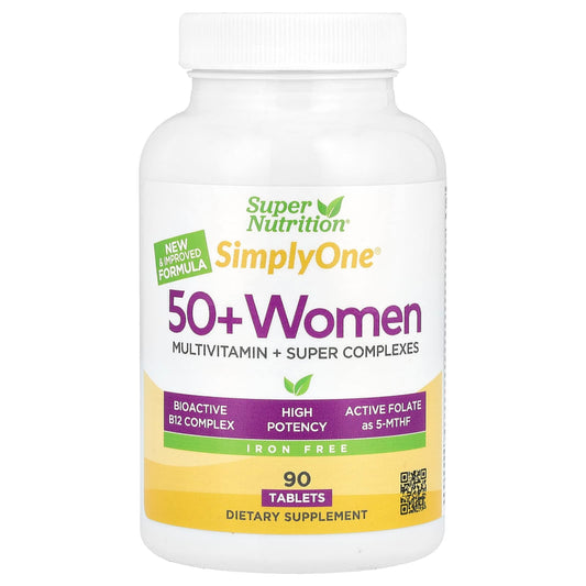 Super Nutrition
SimplyOne®, 50+ Women Multivitamin + Super Complexes, Iron Free, 90 Tablets