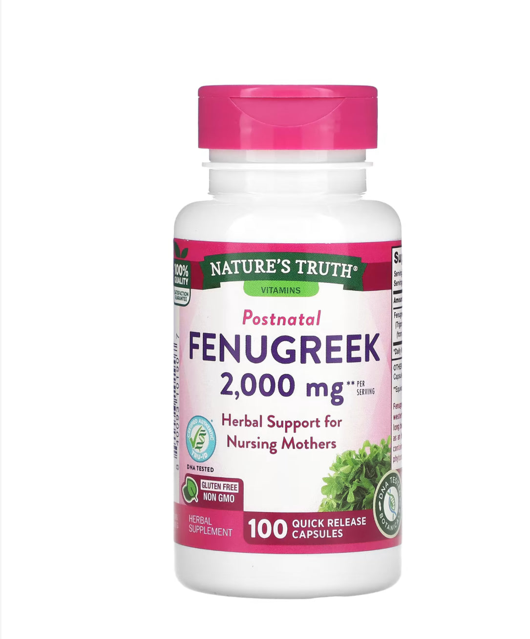 NATURE’S TRUTH POSTNATAL FENUGREEK 2,000MG, 100 CAPSULES