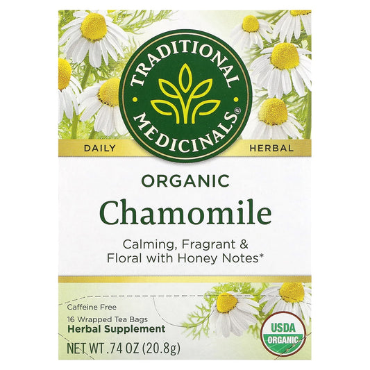 Traditional Medicinals
Organic Chamomile, Caffeine Free, 16 Wrapped Tea Bags, 0.74 oz (20.8 g)