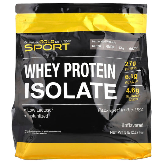 California Gold Nutrition
Sport, Whey Protein Isolate, Unflavored, 5 lb (2.27 kg)