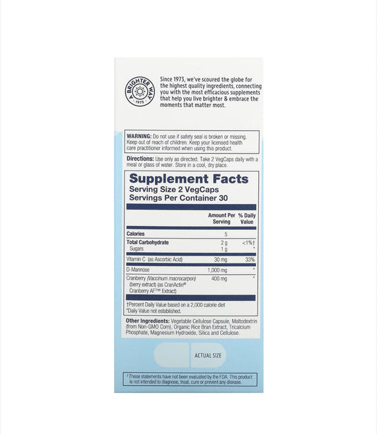 SOLARAY CRANACTIN D-MANNOSE 1000MG