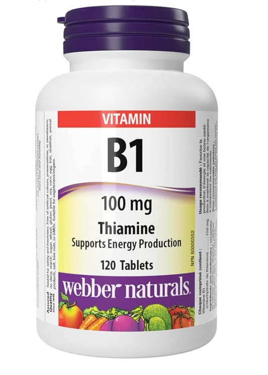 WEBBER NATURALS VITAMIN B1 THIAMINE 100MG, 120 TABLETS