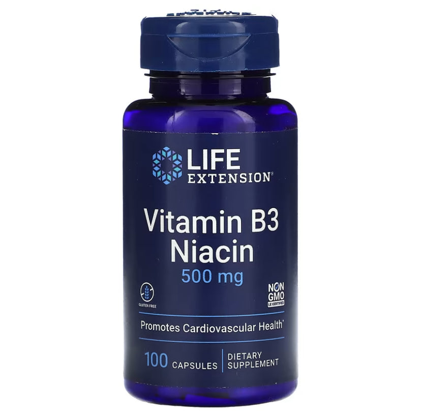 LIFE EXTENSION VITAMIN B3 NIACIN 500MG, 100 CAPSULES