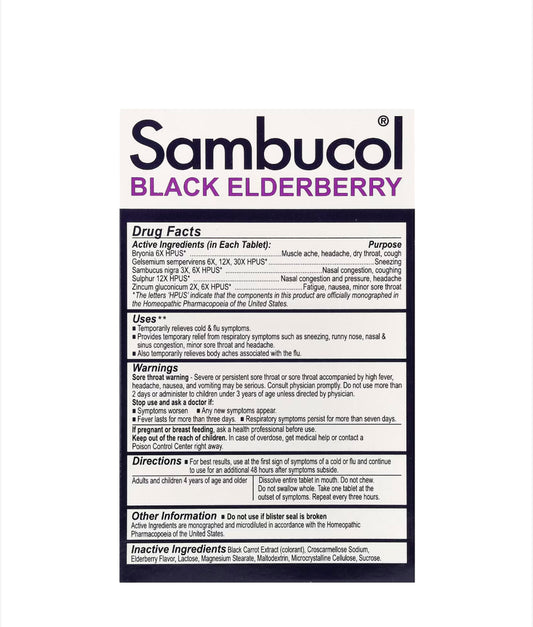 SAMBUCOL BLACK ELDERBERRY COLD & FLU RELIEF, 60 TABLETS