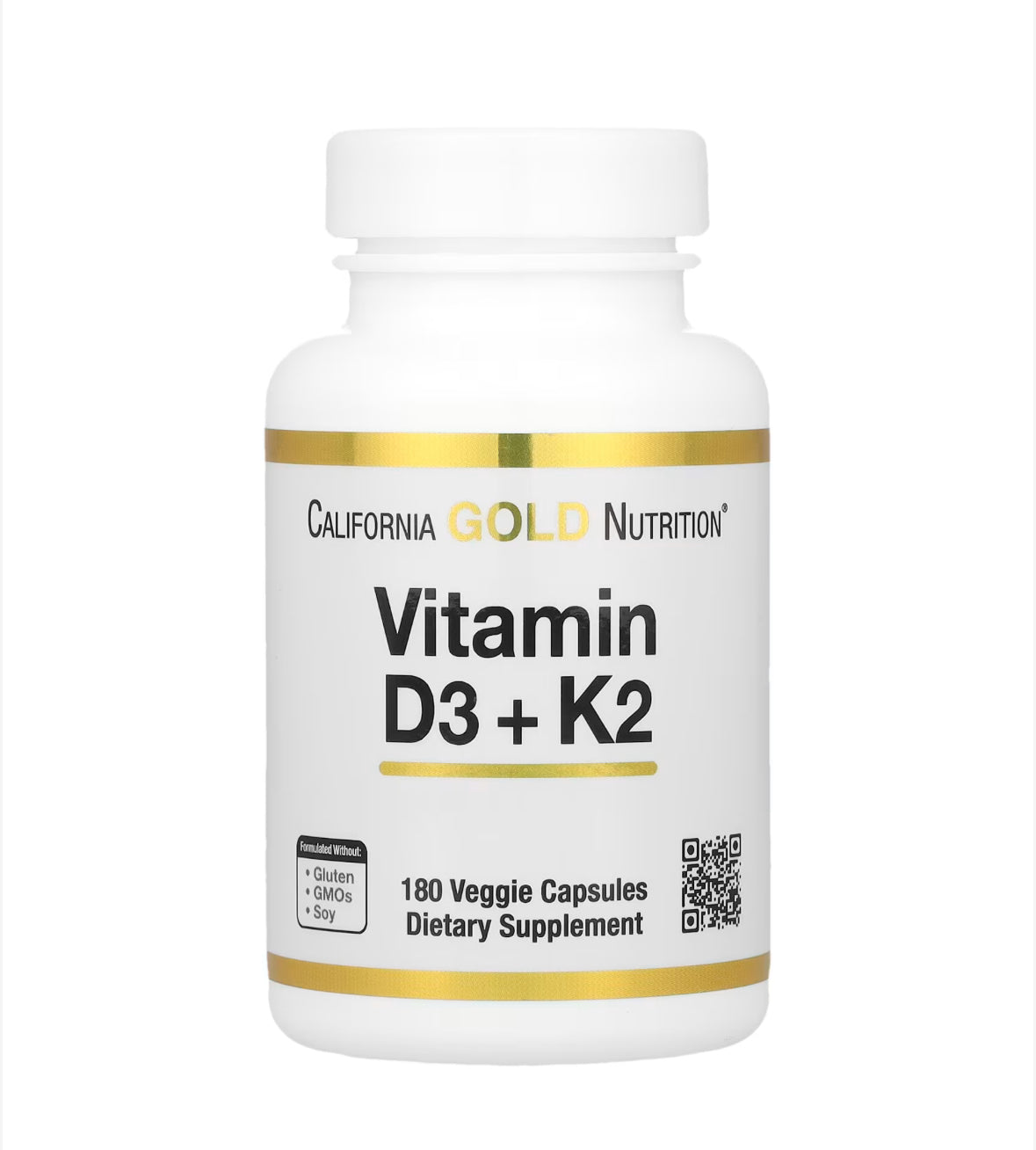 CALIFORNIA GOLD NUTRITION VITAMIN D3 + K2, 180 VEGGIE CAPSULES