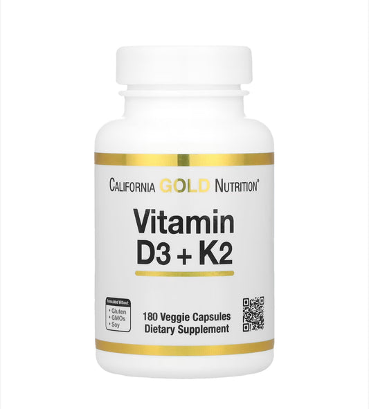 CALIFORNIA GOLD NUTRITION VITAMIN D3 + K2, 180 VEGGIE CAPSULES