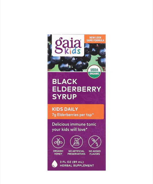 GAIA HERBS BLACK ELDERBERRY SYRUP FOR KIDS, 89ML