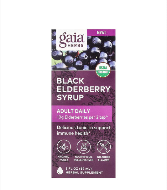 GAIA HERBS BLACK ELDERBERRY SYRUP FOR ADULTS, 89ML