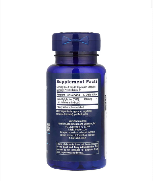 LIFE EXTENSION TMG 500MG, 60 LIQUID VEGETARIAN CAPSULES