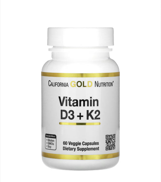 CALIFORNIA GOLD NUTRITION VITAMIN D3 + K2, 60 VEGGIE CAPSULES