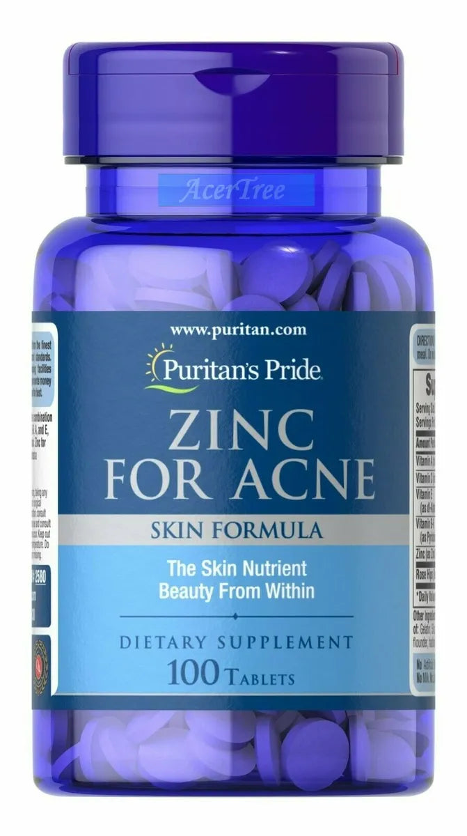 PURITAN’S PRIDE ZINC FOR ACNE SKIN FORMULA, 100 TABLETS