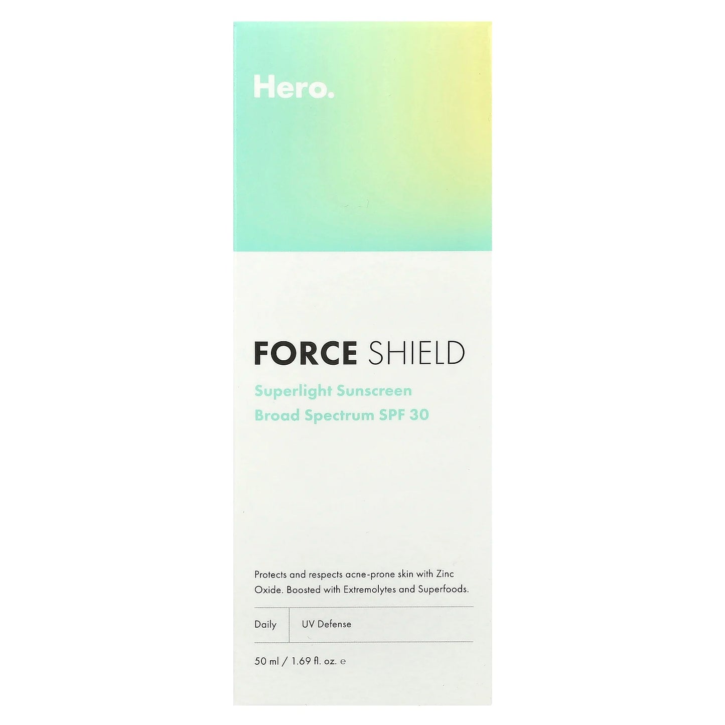 Hero Cosmetics
Force Shield, Superlight Sunscreen, SPF 30, 1.69 fl oz (50 ml)