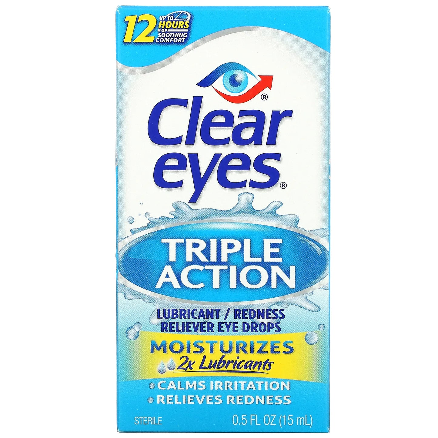 Clear Eyes
Triple Action, Lubricant/Redness Reliever Eye Drops, 0.5 fl oz (15 ml)