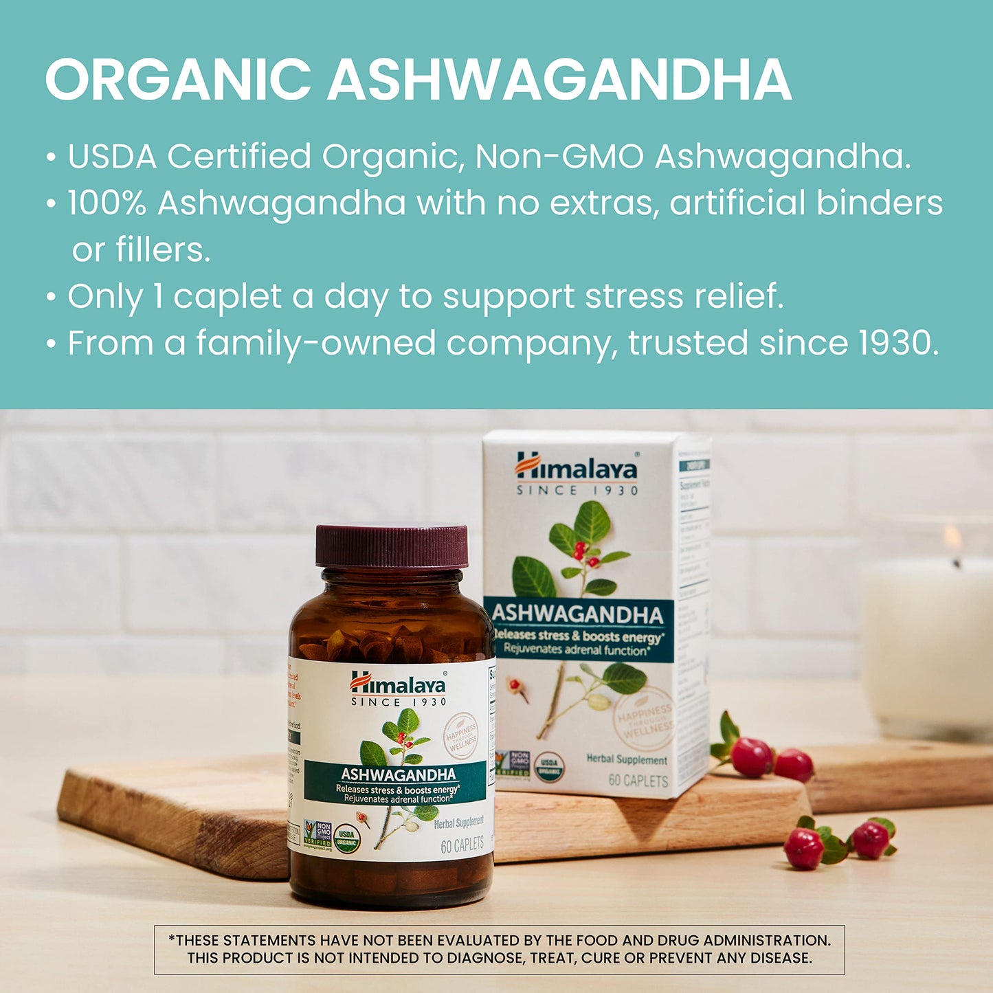 HIMALAYA ORGANIC ASHWAGANDHA, 60 CAPLETS