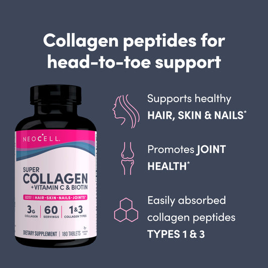 NEOCELL SUPER COLLAGEN + VITAMIN C & BIOTIN, 180 TABLETS