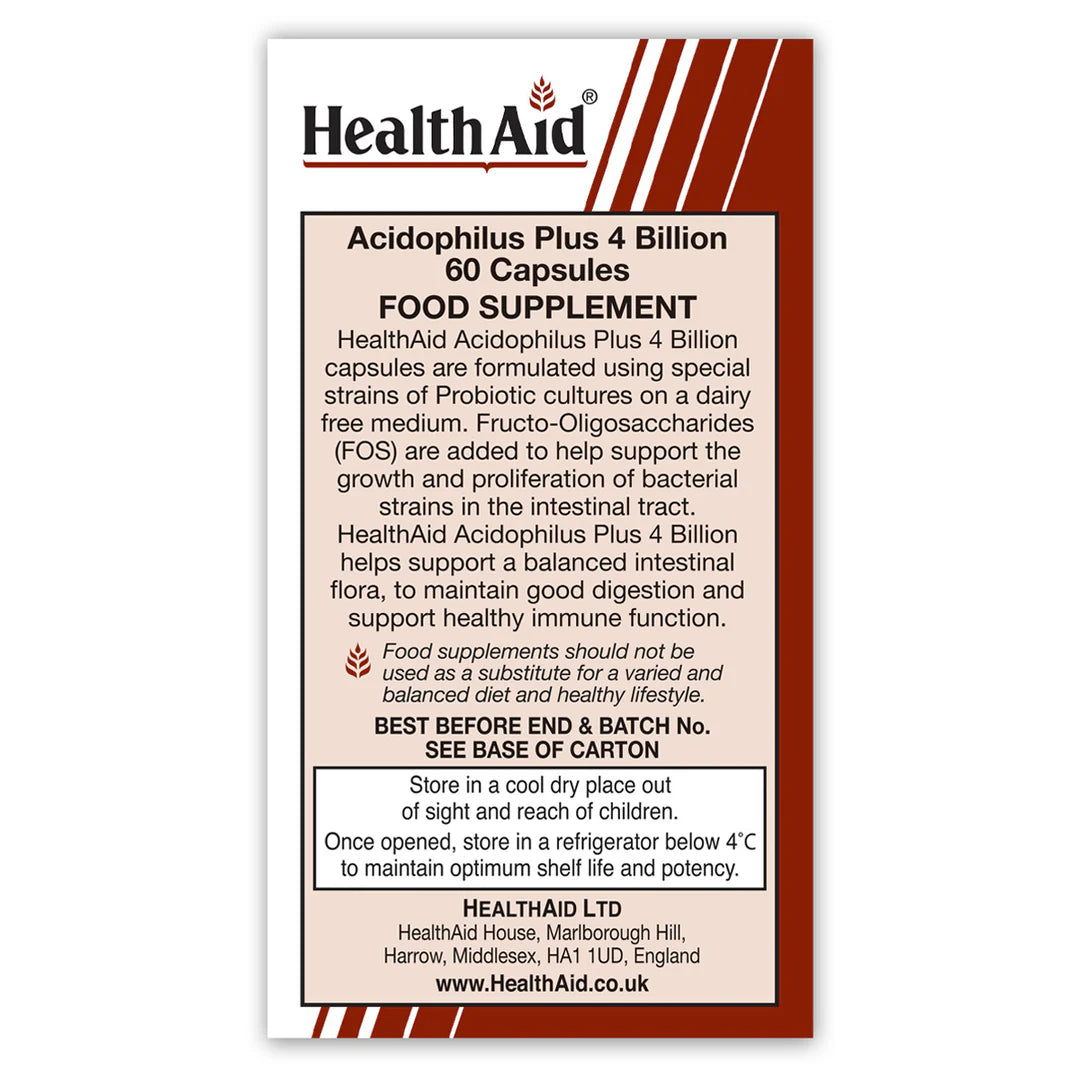 HEALTHAID ACIDOPHILUS PLUS 4 BILLION, 30 CAPSULES