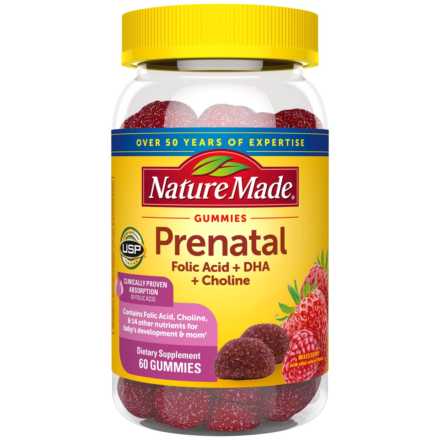 NATURE MADE PRENATAL FOLIC ACID + DHA + CHOLINE, 60 GUMMIES