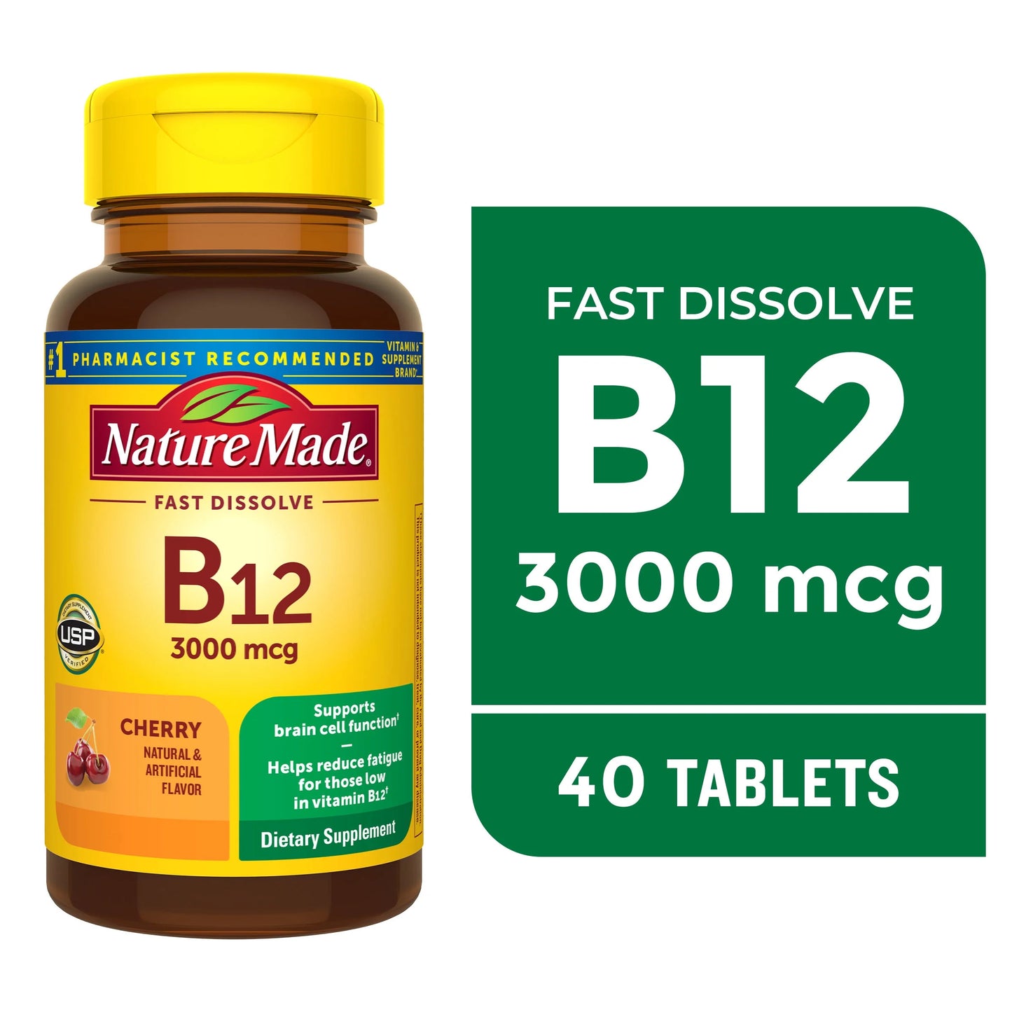 NATURE MADE FAST DISSOLVE B12 3000MCG CHERRY, 40 TABLETS