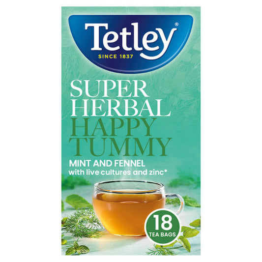 TETLEY SUPER HERBAL HAPPY TUMMY, 18 TEA BAGS