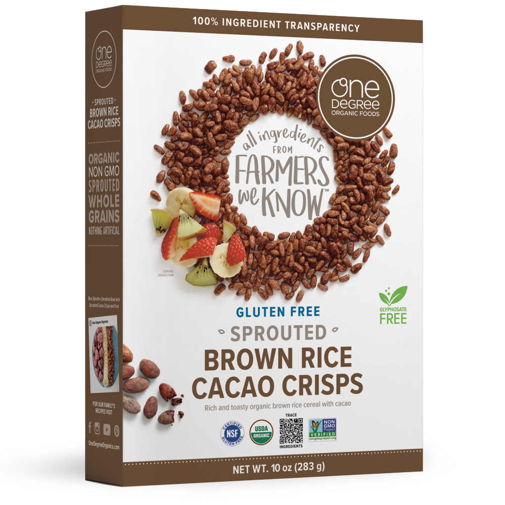 ONE DEGREE ORGANIC FOODS SPROUTED BROWN RICE CACAO CRISPS