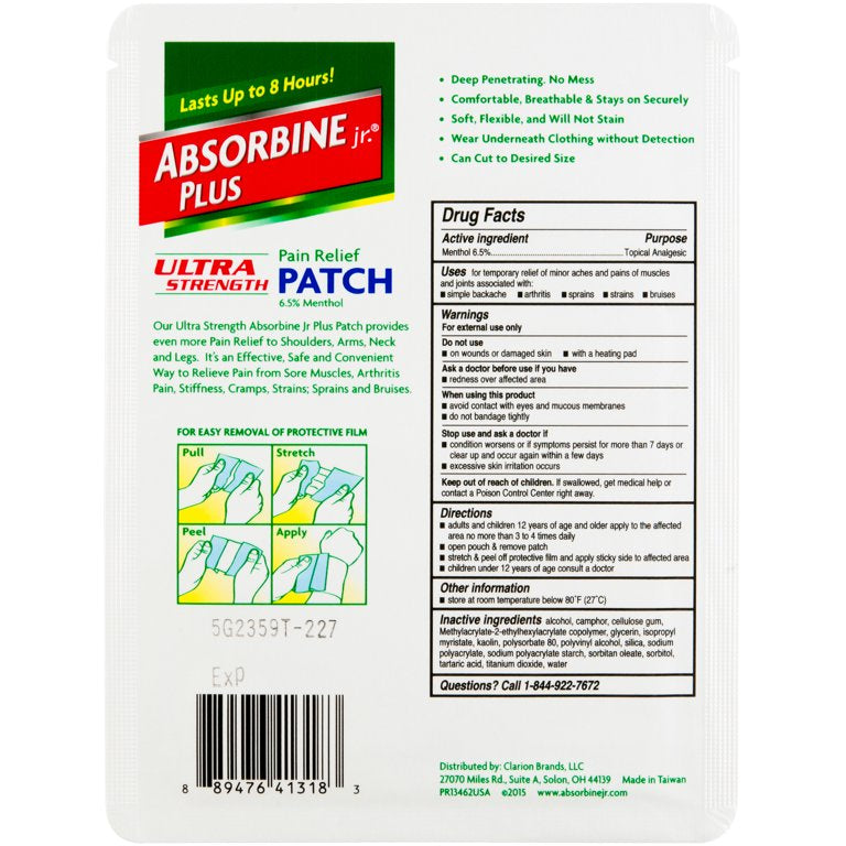 ABSORBINE PLUS ULTRA STRENGTH PAIN RELIEF PATCH