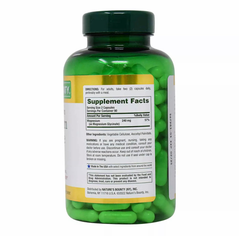 NATURE’S BOUNTY MAGNESIUM GLYCINATE 240MG, 180 CAPSULES