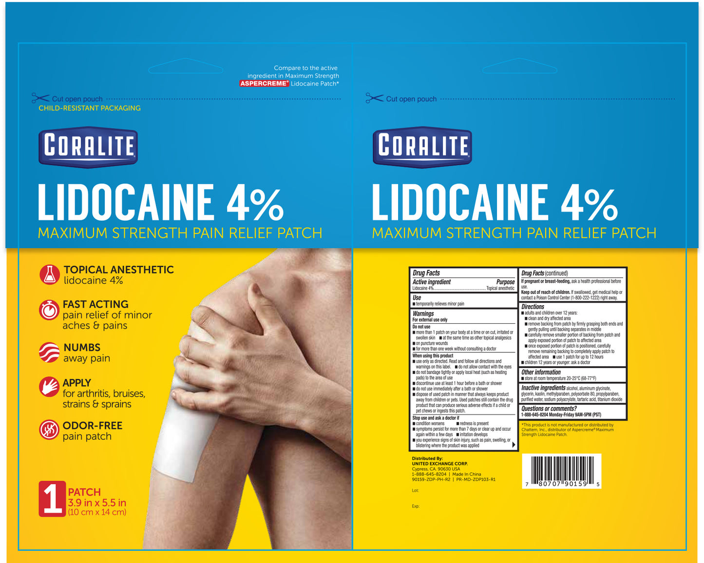 CORALITE LIDOCAINE 4% MAXIMUM STRENGTH PAIN RELIEF PATCH