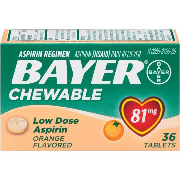 BAYER CHEWABLE LOW DOSE ASPIRIN 81MG, 36 TABLETS