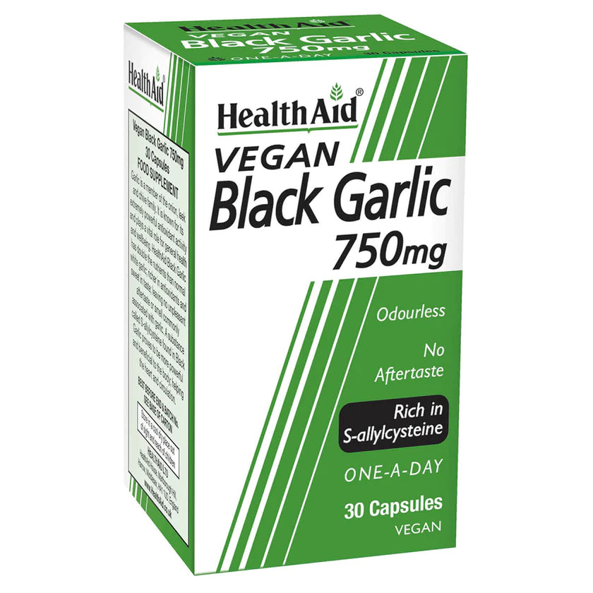 HEALTHAID VEGAN BLACK GARLIC 750MG, 30 CAPSULES