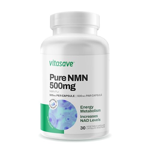 Vitasave NMN Capsules 500mg - Highest Potency Available - Premium Supplement - Cellular Health - Boost NAD+, Supports Longevity - 100% Pure - Fast Absorption - 30ct