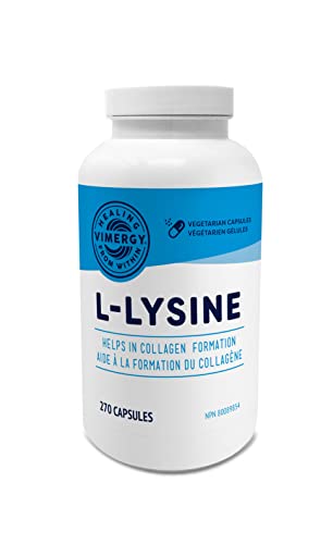 Vimergy L-Lysine 500MG Capsules, 270 Servings – Essential Amino Acid – Helps in Collagen Formation – Vegetarian, Non-GMO, No Gluten, Kosher (270 count)