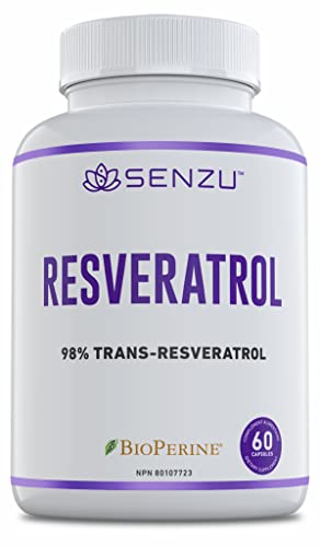 Ultra High Purity Resveratrol Capsules - 98% Trans-Resveratrol - Highly Purified and Highly Bioavailable - 60 Caps Resveratrol Supplement