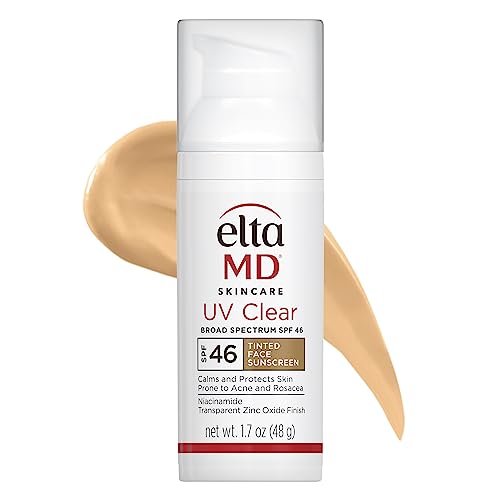 EltaMD UV Clear SPF 46 Tinted Face Sunscreen, Broad Spectrum Sunscreen For Sensitive Skin And Acne-Prone Skin, Oil-Free Mineral-Based Sunscreen, Sheer Face Sunscreen With Zinc Oxide, 1.7 Oz Pump