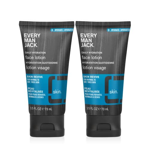 Every Man Jack Daily Hydration Face Lotion for Men - Deeply Moisturize and Revive Dry, Tired Skin with Hyaluronic Acid, Caffeine, and Green Tea - 2.5 oz Men’s Face Lotion - Twin Pack