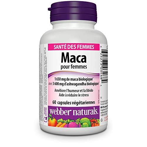 Webber Naturals Maca for Women, Vegetarian Capsule, 1,650 mg Organic Maca with 3,600 mg of Ashwagandha, 60 Count