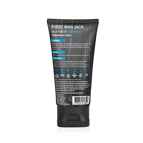 Every Man Jack Daily Hydration Face Lotion for Men - Deeply Moisturize and Revive Dry, Tired Skin with Hyaluronic Acid, Caffeine, and Green Tea - 2.5 oz Men’s Face Lotion - Twin Pack